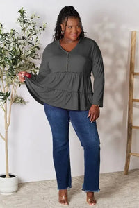 Double Take Half Button Long Sleeve Ruffle Hem Blouse - Update AvenueTrendsi100101245888364100101245888364dfc3c86bd13849c5946ff209c08e5de2 - MaxDark Gray