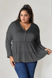 Double Take Half Button Long Sleeve Ruffle Hem Blouse - Update AvenueTrendsi10010124588836410010124588836481bce29f - 9501 - 42b7 - b624 - 376c1bb431de - MaxDark Gray