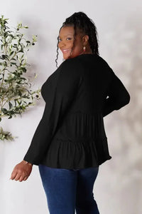 Double Take Half Button Long Sleeve Ruffle Hem Blouse - Update AvenueTrendsi1001012458890781001012458890788a78c0f7344d4b45a734567db1dd91f6 - MaxBlack
