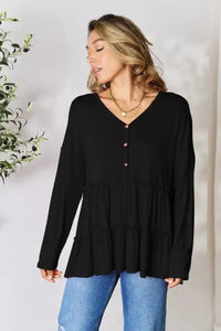 Double Take Half Button Long Sleeve Ruffle Hem Blouse - Update AvenueTrendsi10010124588907810010124588907846cf50214eb74e5a9f835a67edfcf921 - MaxBlack