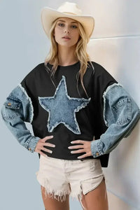 Double Take Raw Edge Star Contrast Sweatshirt - Update AvenueHonor the Stars and StripesTrendsi1001002439517221001002439517220c04ceab - 4675 - 48cf - 817a - c8bbb66a6ca1 - MaxBlack