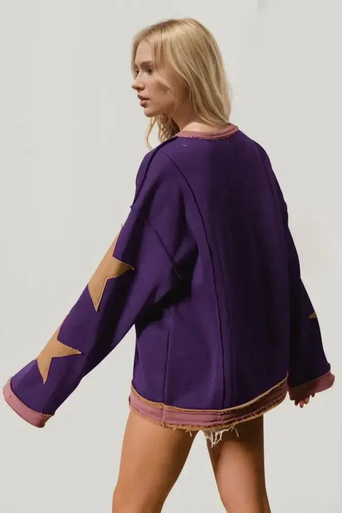 Double Take Star Patched Long Sleeve Sweatshirt - Update AvenueHonor the Stars and StripesTrendsi100100534301667100100534301667e6e0939e - 1b29 - 4e12 - a5d3 - 453c999e6773 - MaxPurple