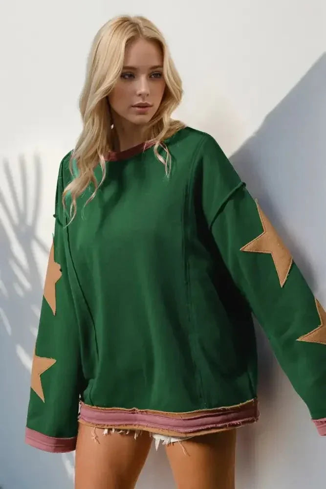 Double Take Star Patched Long Sleeve Sweatshirt - Update AvenueHonor the Stars and StripesTrendsi1001005343021701001005343021702b21bd8c - 4d13 - 4018 - 9139 - ce2a12faffa1 - MaxDark Green