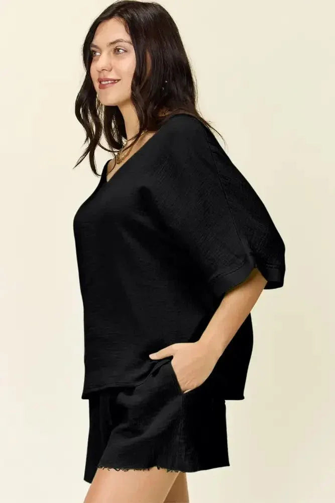 Double Take Texture Half Sleeve T-Shirt and Drawstring Shorts Set - Update AvenueTrendsi100100155631403100100155631403d5bf749a - c158 - 4326 - bd47 - 271e8da4f9f3 - MaxBlack