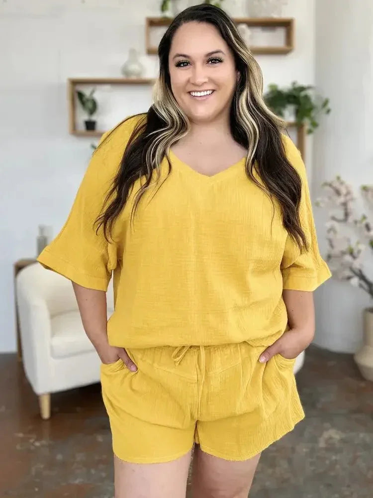 Double Take Texture Half Sleeve T-Shirt and Drawstring Shorts Set - Update AvenueTrendsi100100155634322100100155634322b7974a0f - fc9e - 4277 - b6a8 - 5ca5b3545197 - MaxGold