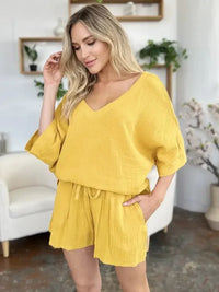 Double Take Texture Half Sleeve T-Shirt and Drawstring Shorts Set - Update AvenueTrendsi10010015563432210010015563432258177554 - 25ba - 4dcc - 91be - 2abf4b7aa10a - MaxGold
