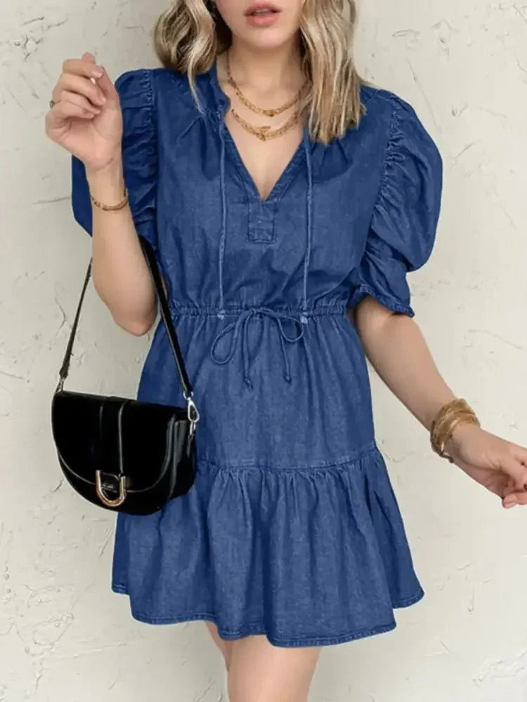 Drawstring High Waist Puff Sleeve Denim Mini Dress - Update AvenueDenim Dresses & SkirtsTrendsi1001005535487071001005535487072dadf814 - 6b1f - 4423 - 9bee - 352c601347a6 - Max - OriginNavy