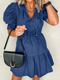 Drawstring High Waist Puff Sleeve Denim Mini Dress - Update AvenueDenim Dresses & SkirtsTrendsi1001005535487071001005535487077c846a7d9eef491a87da3aa6319ce155 - Max - OriginNavy