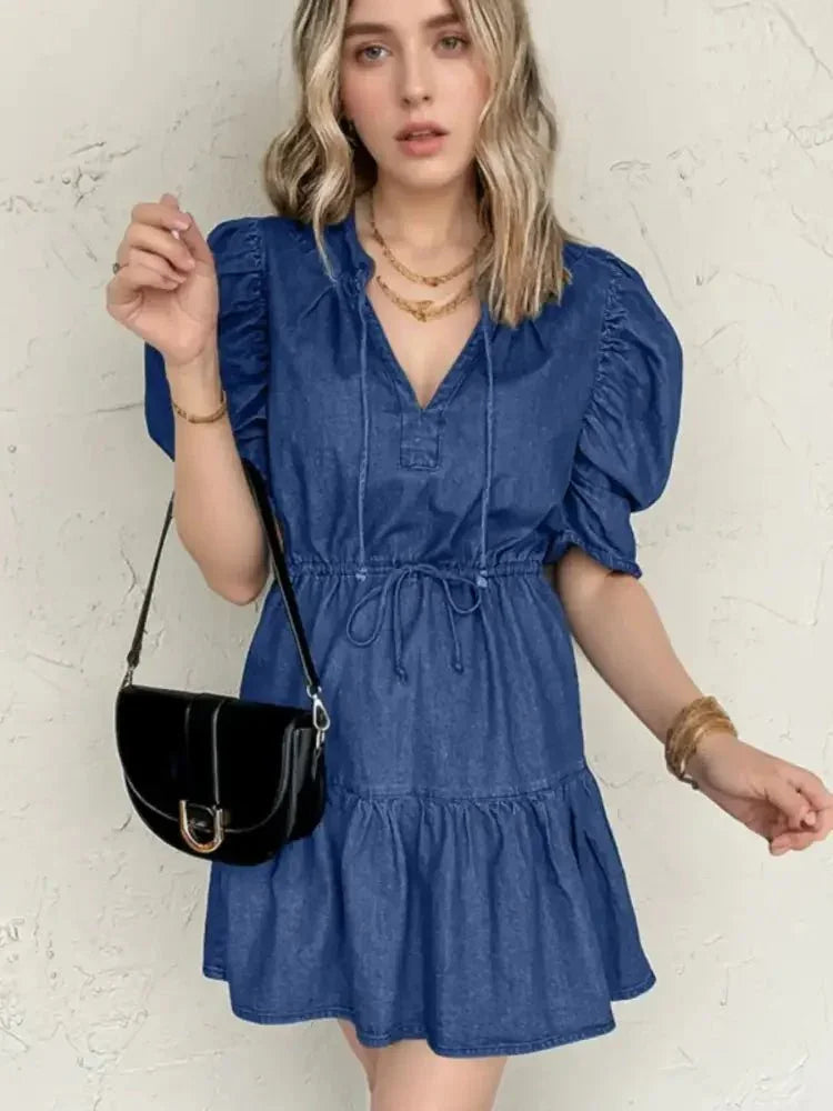 Drawstring High Waist Puff Sleeve Denim Mini Dress - Update AvenueDenim Dresses & SkirtsTrendsi1001005535487071001005535487070cbe9c9b - f286 - 45b9 - b3af - d95f73d95c45 - Max - OriginNavy