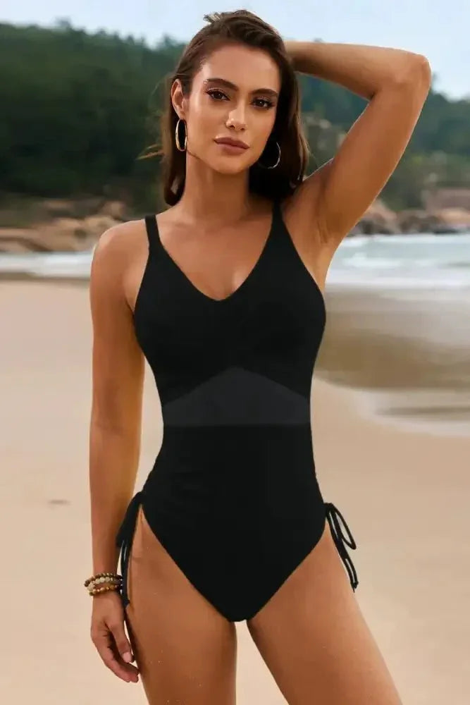 Drawstring Ruched V - Neck One - Piece Swimwear - Update AvenueVacation StyleTrendsi1001003483411841001003483411845d8e6bf6 - bc7a - 4168 - b0d8 - f8fe4ba3c9c4 - MaxBlack