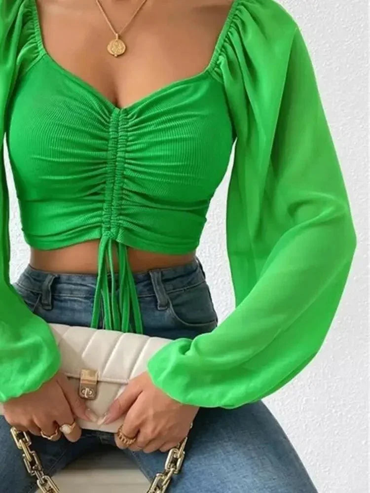 Drawstring Sweetheart Neck Cropped Top - Update AvenueTrendsi100101371351998100101371351998ca8136fa97674560808e997a4fe0b20b - MaxMid Green