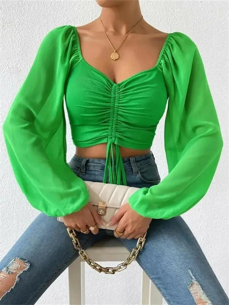 Drawstring Sweetheart Neck Cropped Top - Update AvenueTrendsi10010137135199810010137135199896d57cc8cd564f9d83ea8bc8ca56f677 - MaxMid Green