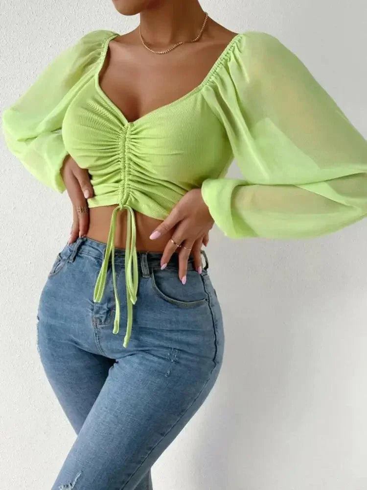 Drawstring Sweetheart Neck Cropped Top - Update AvenueTrendsi100101371352502100101371352502102a3b900f674195ad33168edcde1f2d - MaxLime