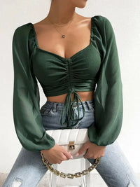 Drawstring Sweetheart Neck Cropped Top - Update AvenueTrendsi10010137135919310010137135919347b5e188a0eb465db9663c3ab1228b5d - MaxArmy Green