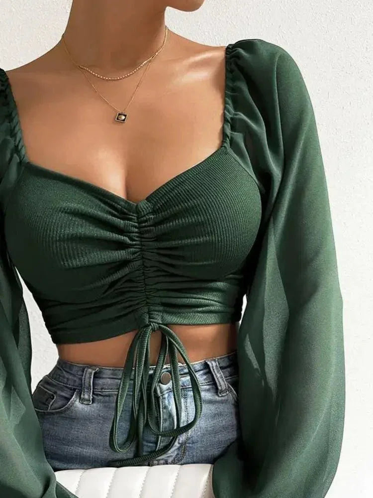 Drawstring Sweetheart Neck Cropped Top - Update AvenueTrendsi10010137135919310010137135919360fafbb2df8349c09b7fb5a23f7e4f98 - MaxArmy Green