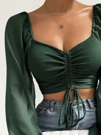 Drawstring Sweetheart Neck Cropped Top - Update AvenueTrendsi100101371359193100101371359193927c3a808eb34968a2fb9cc6b6654a7b - MaxArmy Green