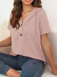 Drawstring Waffle - Knit Short Sleeve Hooded Top - Update AvenueT-ShirtsTrendsi100100465161165100100465161165b85383bf - f6f9 - 4866 - acb6 - 891e5ef9ad5b - Max - OriginDusty Pink