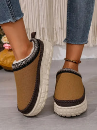 Embroidered Trim Round Toe Platform Boots