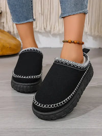 Embroidered Trim Round Toe Platform Boots