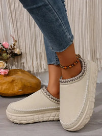 Embroidered Trim Round Toe Platform Boots