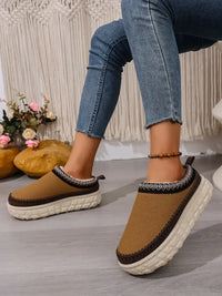 Embroidered Trim Round Toe Platform Boots