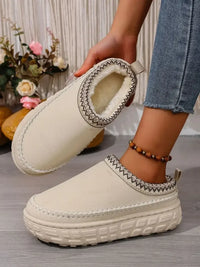 Embroidered Trim Round Toe Platform Boots