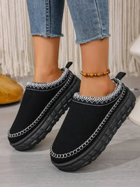 Embroidered Trim Round Toe Platform Boots