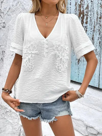 Embroidered V - Neck Short Sleeve Top - Update AvenueT-ShirtsTrendsi100100568691970100100568691970163df0f9 - 046f - 4541 - a5ba - 026dfc927bb9 - Max - OriginWhite
