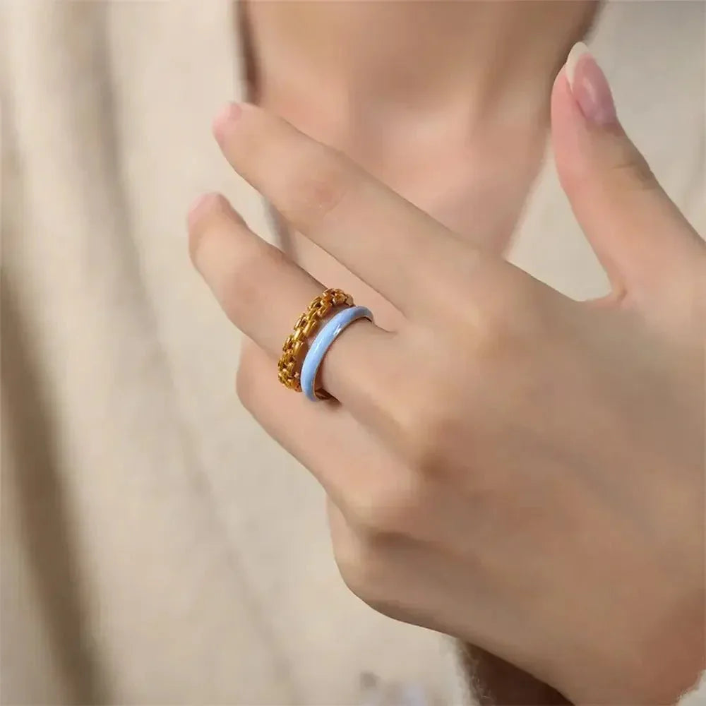 Enamel 18K Gold - Plated Open Ring - Update AvenueRingTrendsi100500934313357100500934313357Enamel 18K Gold - Plated Open RingLight Blue
