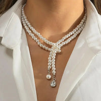 European and American cross - border jewelry niche DIY beaded geometric necklace imitation pearl retro creative water drop pendant necklace - Update AvenueUpdate Avenues211160675653001European and American cross - border jewelry niche DIY beaded geometric necklace imitation pearl retro creative water drop pendant necklaceWhite K 4666