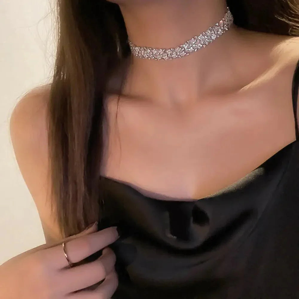 European and American simple full diamond necklace trendy fashion exaggerated personality clavicle chain net celebrity wholesale simple neck accessories women - Update AvenueUpdate Avenues211328819040001European and American simple full diamond necklace trendy fashion exaggerated personality clavicle chain net celebrity wholesale simple neck accessories womenSilver