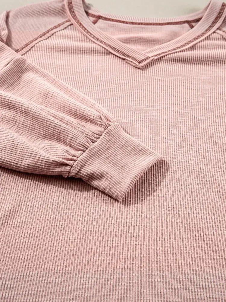 Exposed Seam Ribbed Knit V Neck Top - Update AvenueDaily EssentialsTrendsi100100144504692100100144504692acec127388494a1694285988cad7a252 - Max - OriginDusty Pink