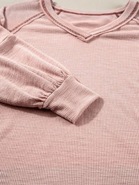 Exposed Seam Ribbed Knit V Neck Top - Update AvenueDaily EssentialsTrendsi100100144504692100100144504692acec127388494a1694285988cad7a252 - Max - OriginDusty Pink
