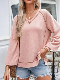 Exposed Seam Ribbed Knit V Neck Top - Update AvenueDaily EssentialsTrendsi1001001445046921001001445046925c502f22 - 9ea9 - 4aab - b9cf - fb4beed840b8 - Max - OriginDusty Pink