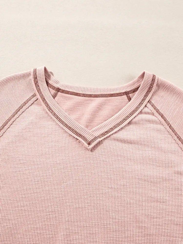 Exposed Seam Ribbed Knit V Neck Top - Update AvenueDaily EssentialsTrendsi1001001445046921001001445046921fc9ffd9b7904776933abfb214b7148f - Max - OriginDusty Pink