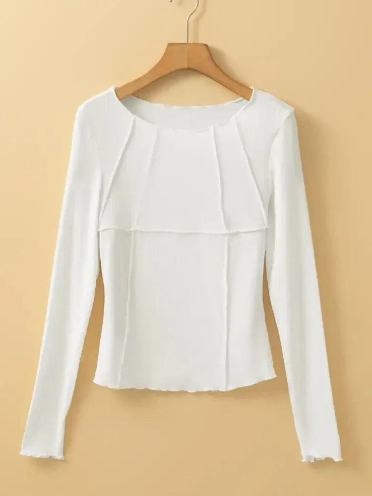 Exposed Seam Slim Fit Long Sleeve Top - Update AvenueT-ShirtsTrendsi1001000706633061001000706633060389bf93aff5481197486e45cf056e70 - Max - OriginWhite