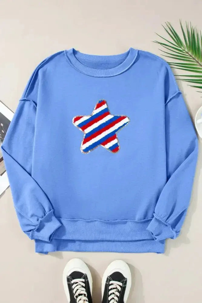 Exposed Seam Star Long Sleeve Sweatshirt - Update AvenueHonor the Stars and StripesTrendsi100100001251510100100001251510da9b6af2 - ffca - 4788 - 8602 - 9ba557a0445a - MaxLight Blue