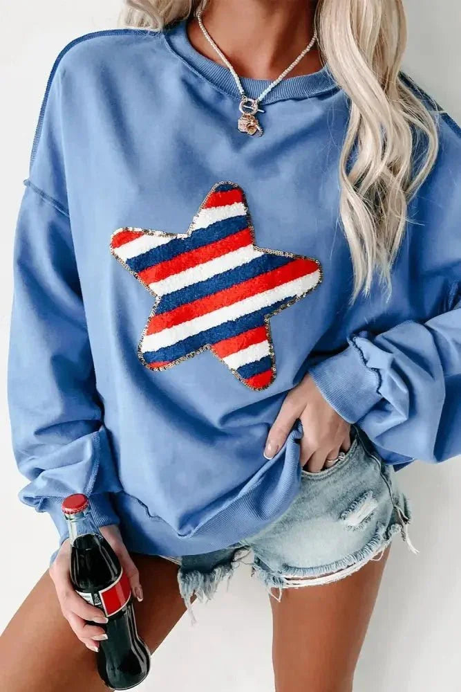 Exposed Seam Star Long Sleeve Sweatshirt - Update AvenueHonor the Stars and StripesTrendsi10010000125151010010000125151033221859 - 2863 - 420e - bd71 - 34ade9795a89 - MaxLight Blue