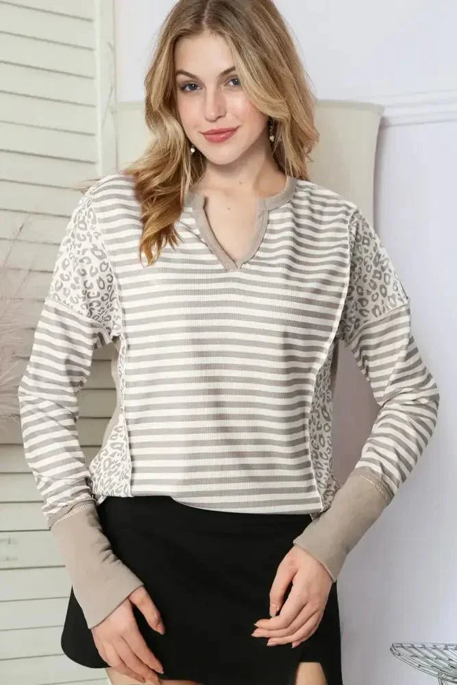 Exposed Seam Striped Notched Blouse - Update AvenueTrendsi1001014582481001001014582481000261a9ce77704a27a9d2b2c3fb681f7a - MaxWhite