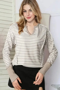 Exposed Seam Striped Notched Blouse - Update AvenueTrendsi1001014582481001001014582481000261a9ce77704a27a9d2b2c3fb681f7a - MaxWhite