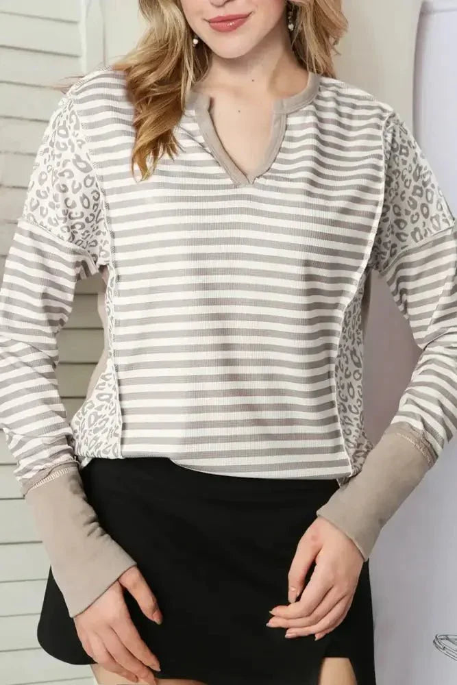 Exposed Seam Striped Notched Blouse - Update AvenueTrendsi100101458248100100101458248100f336dd1de5e7404db22a38ed9bd7da04 - MaxWhite
