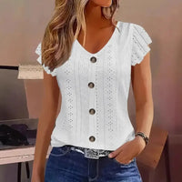 Eyelet Button - Front Flutter Sleeve Top - Update AvenueT-ShirtsTrendsi100100536650925100100536650925c16b959078b04084bb725bf39f5316fa - Max - OriginWhite