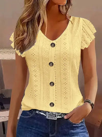 Eyelet Button - Front Flutter Sleeve Top - Update AvenueT-ShirtsTrendsi1001005366518221001005366518221c1b1a37b6b5412584adb7f48c21d102 - Max - OriginYellow
