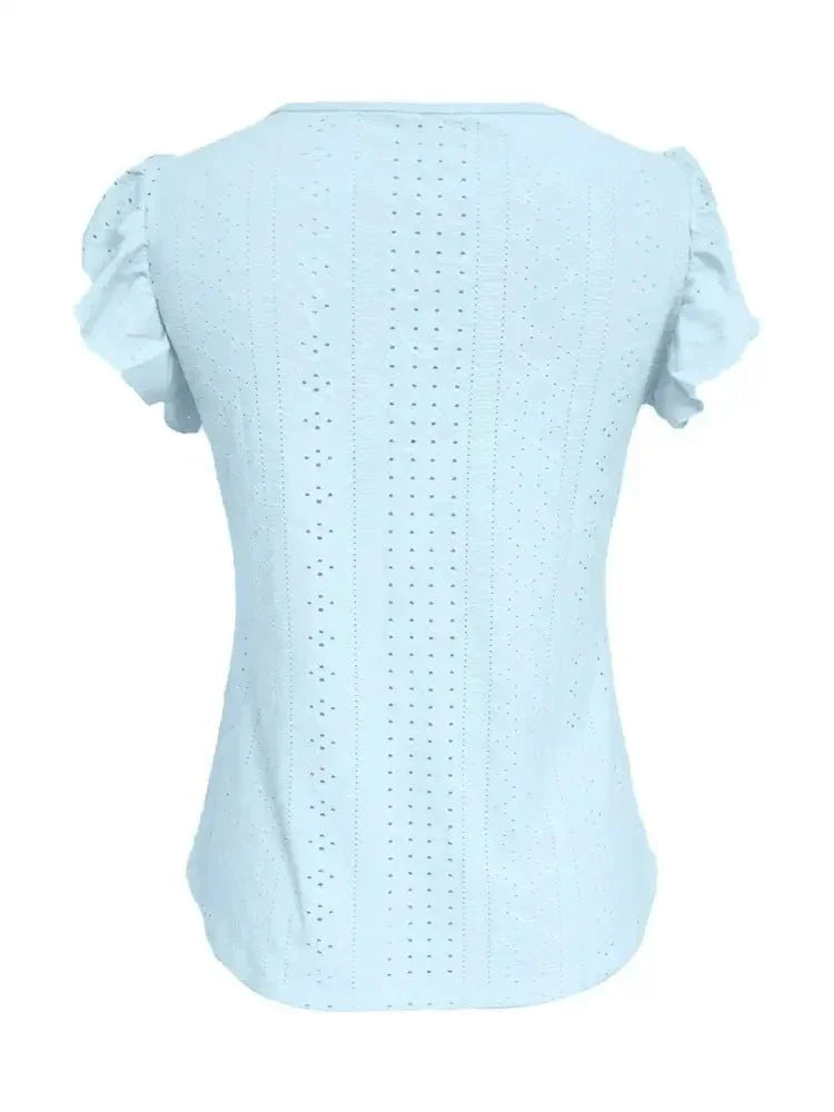 Eyelet Button - Front Flutter Sleeve Top - Update AvenueT-ShirtsTrendsi100100536652033100100536652033317171697c1646f2adbd7463514935a1 - Max - OriginSky Blue