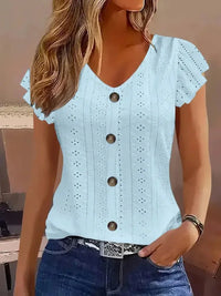 Eyelet Button - Front Flutter Sleeve Top - Update AvenueT-ShirtsTrendsi1001005366520331001005366520335ecd7eefa288411fad4a0f95daf380de - Max - OriginSky Blue