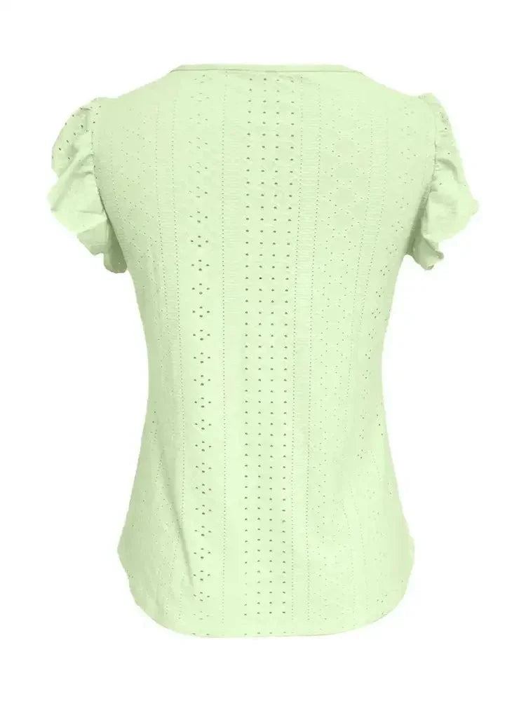 Eyelet Button - Front Flutter Sleeve Top - Update AvenueT-ShirtsTrendsi10010053665966910010053665966973617b55cbf84f4880e04bfc8de34a62 - Max - OriginNeon Green