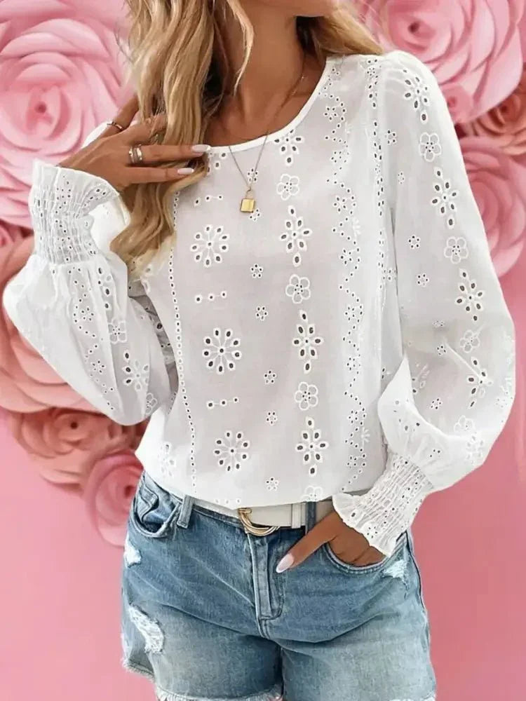 Eyelet Long Sleeve Blouse with Elastic Cuffs - Update AvenueTrendsi100100224791054100100224791054e9b3a711 - c453 - 48e3 - afde - e45e3dc6cf83 - Max - OriginWhite