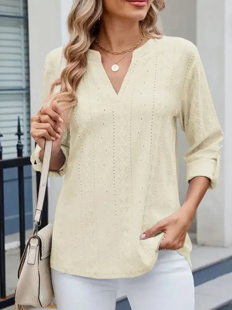 Eyelet Notched Roll - Tab Sleeve Top - Update AvenueT-ShirtsTrendsi100100517513606100100517513606ce0f99f0 - b024 - 4001 - 8afb - 421241fdd6cc - Max - OriginPastel Yellow