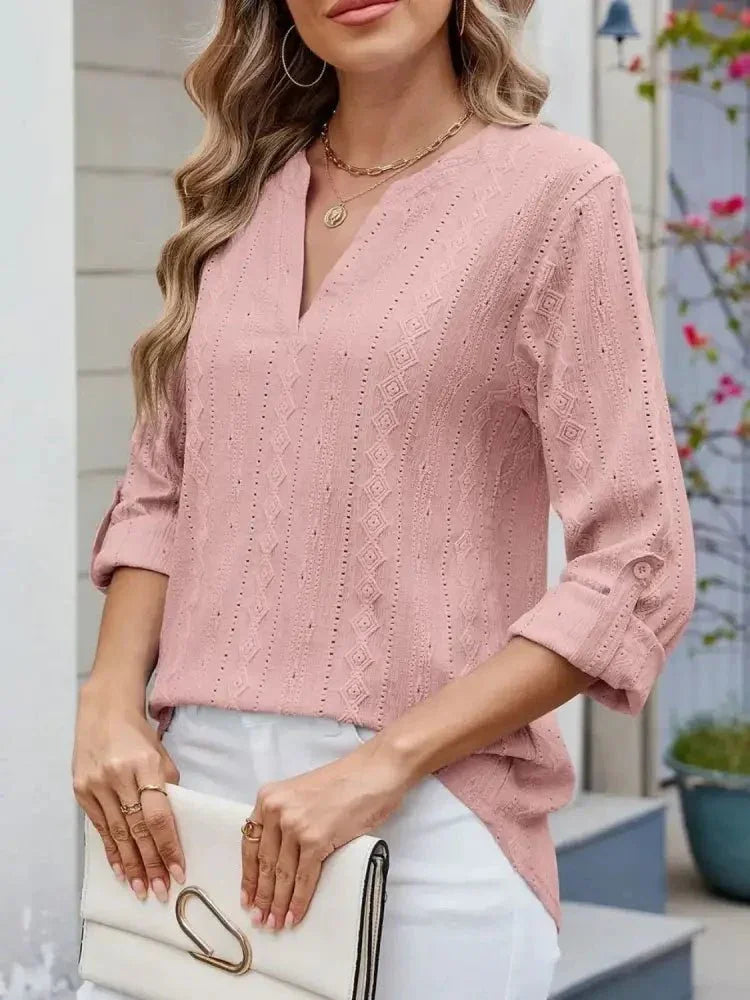 Eyelet Notched Roll - Tab Sleeve Top - Update AvenueT-ShirtsTrendsi100100517515823100100517515823746083a9 - 292b - 49a6 - a670 - 05a4de373e67 - Max - OriginDusty Pink