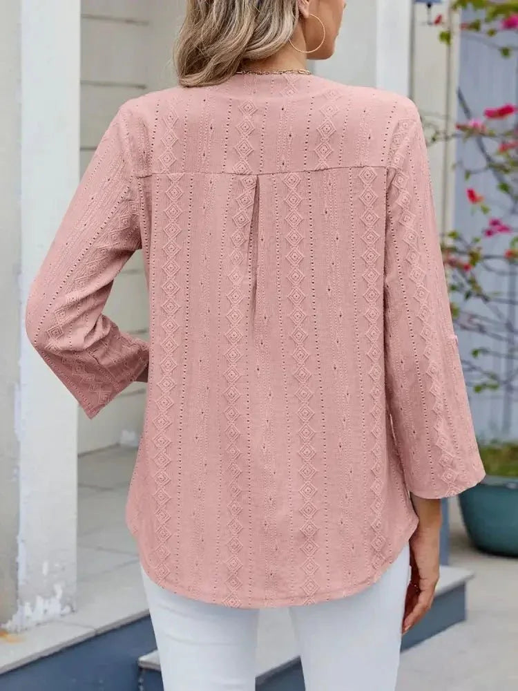 Eyelet Notched Roll - Tab Sleeve Top - Update AvenueT-ShirtsTrendsi10010051751582310010051751582368ddef18 - b711 - 4bd5 - 9a24 - 2e1c9b77e6c9 - Max - OriginDusty Pink